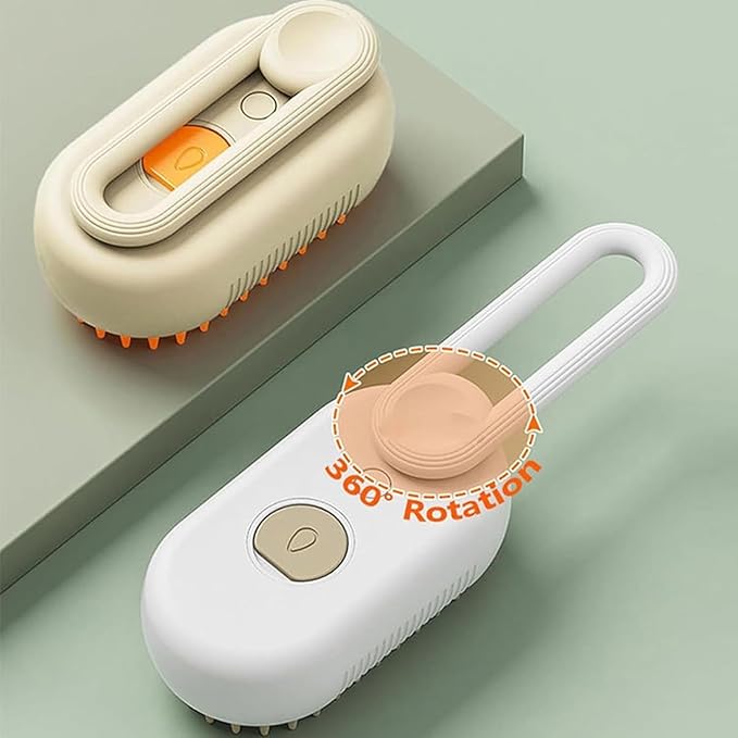 Pet Spritz Cat Defur Comb for Cats Dogs, 3-in-1 Self Cleaning Silicone Cat Steam Brush, Silicone Bristle Head 360° Rotating Pet Steam Brush (White)