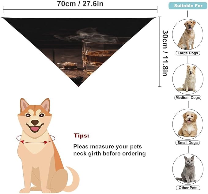Dog Bandana Spring Pet Scarf Adjustable Triangle Cigar & Whiskey Printing Dog Bib Washable Polyester Puppy Bandana for Small Medium Large Dogs Cat Birthday Party Supplies