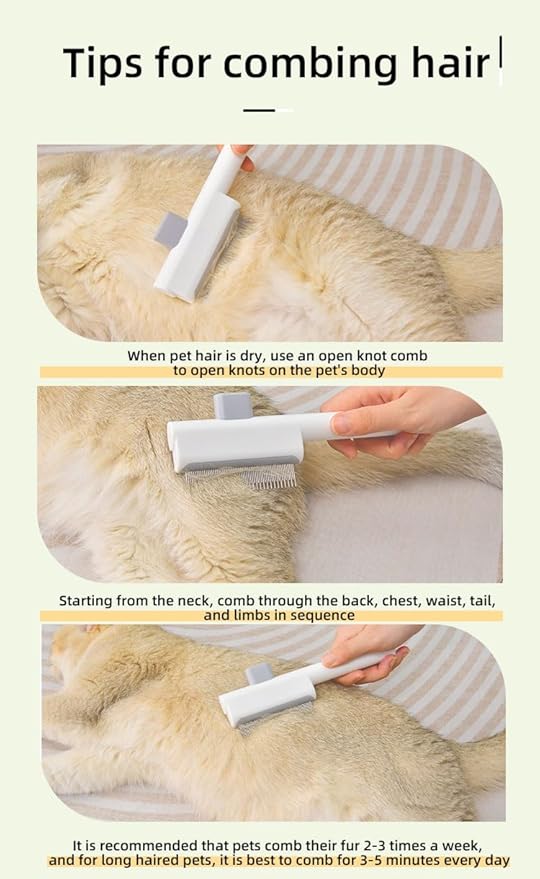 Cat Shedding Comb for Long Matted Hair, Cat Flea Comb for Indoor Cats or Dogs, Release Button Self-Cleaning Pet Combs, Long & Short Stainless Steel Metal Teeth, White