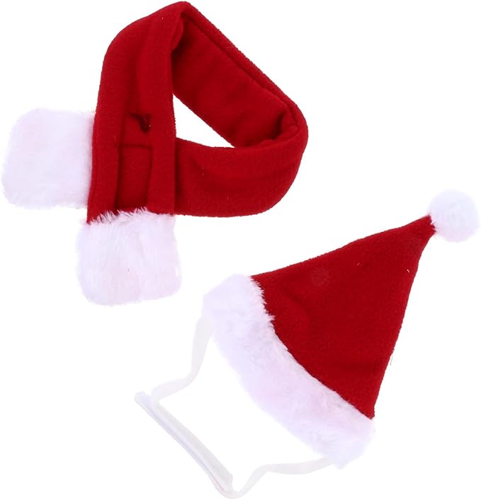 SHOWERORO Christmas Pet Costume Set Dog and Cat Scarf and Hat Accessories L Size Holiday Party Supplies