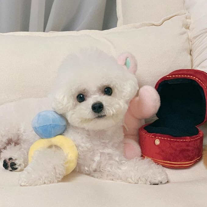 Squeaky Stuffed Engagement Rings Shape Dog Chew Toy Soft Massage Supplies Pet Plush Rings Molar Pet Supplies Dog Toy for Large Breed Indestructible