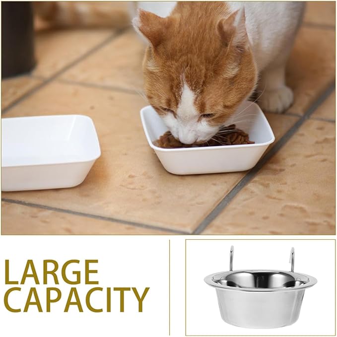 2pcs Hanging Dog Bowls Stainless Steel No Spill Puppy Food and Water Feeder Bowls for Dog Cage Pet Feeding Supplies