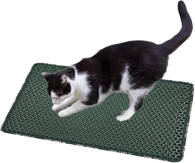 Cat Litter Mat Cat Litter Trapping Mat, Non-Slip Honeycomb Double Layer Design, Urine and Water Proof Material, Scatter Control, Less Waste, Easier to Clean Washable Cat Box Mat, Green