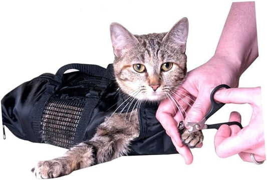 Cat Grooming Bag Durable Bath Bag for Cats with Zipper Closure Handles Secure Head Opening for Nail Clipping and Pets