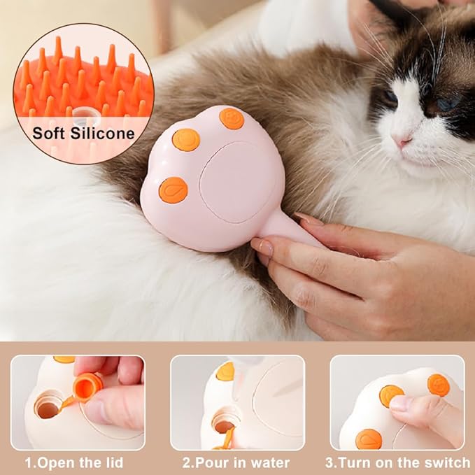 Cat Steam Brush,Cat's Paw Modeling Pet Steam Groomer Comb Built-in Misting Spray for Pets Cats Dogs Shedding Haired Grooming