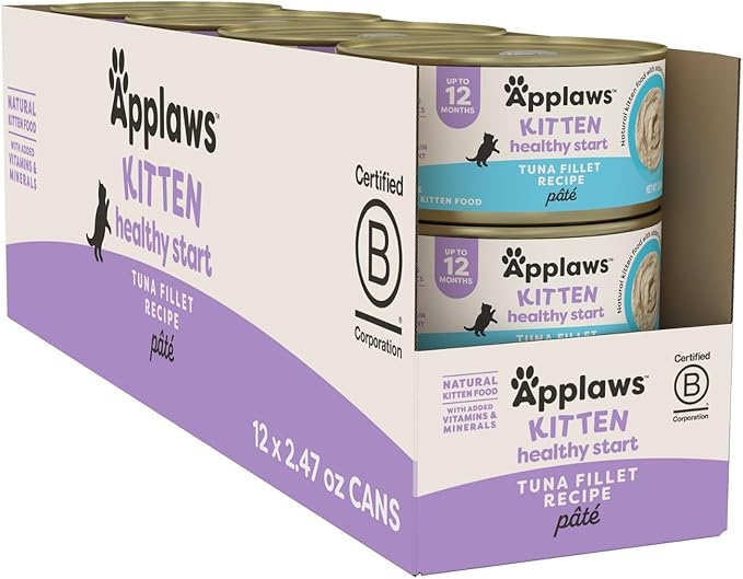 Applaws Kitten Healthy Start Natural Wet Cat Food, Real Protein Wet Food for Cats with No Artificial Additives, Tuna Fillet in Pate (12x2.47oz Cans)