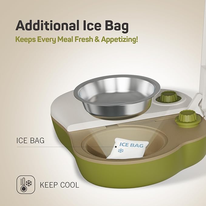 Plike 2-Meal Automatic Pet Feeder, 48H Timed Wet Food Refrigerated Dispenser, Includes 2 Ice Packs and Stainless Steel Pet Bowl, Ideal for Wet Food, Yogurt & Canned Meals – for Cats & Small Dogs
