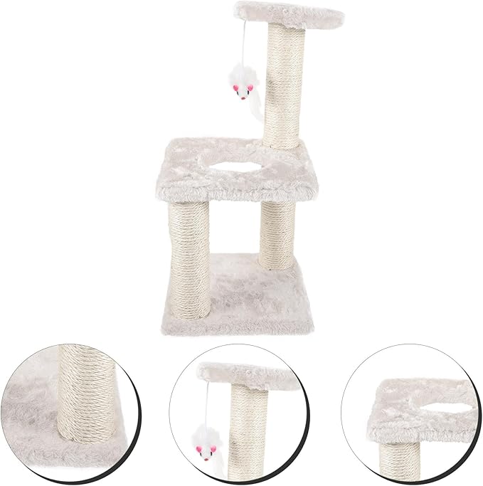 3-Layer Sisal Cat Scratching Post with Mouse Wear-Resistant Indoor Cat Scratcher Tower for Kittens and Adult Beige Multi-Level Activity Center