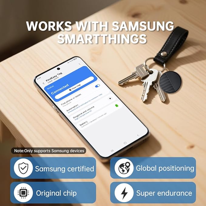 Bluetooth SmartTag Tracker Works with Samsung SmartThings, Smart Tag GPS Locator Tracking Device, Item Finder for Keys, Wallet, Luggage, Reverse Search Phones, 2 Pack, Black (Android 11 or Later)