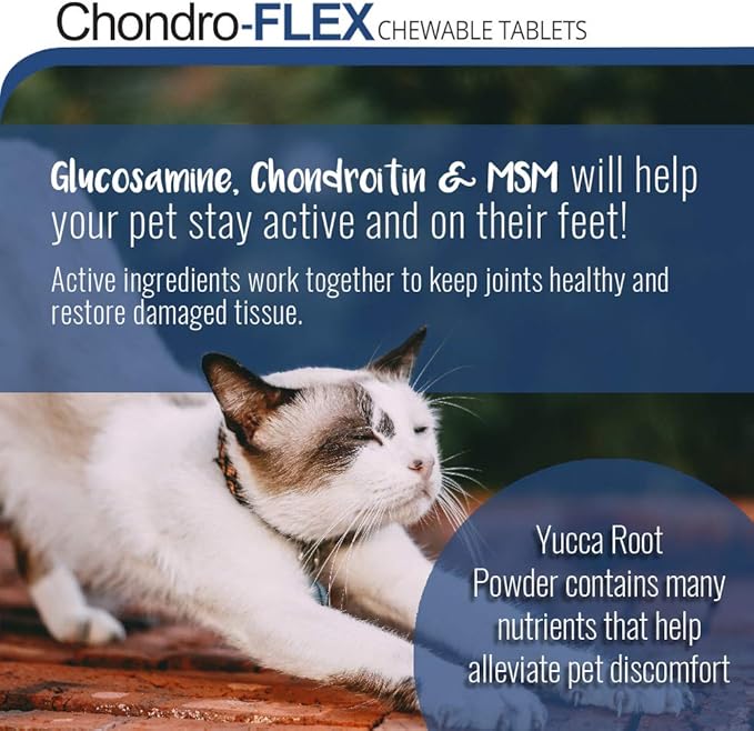 Chondro-Flex - Powerful Joint Care Formula Dogs and Cats - Maximum Nutritional Support - Glucosamine, Chondroitin, MSM, Ester-C, and Minerals - 180 Chewable Tablets