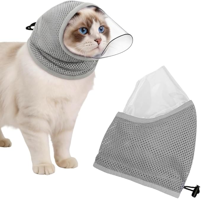 MiOYOOW Cat Muzzle, Breathable Anti-Bite Kitten Head Cover Anti Licking Cat Face Covers for Cats Grooming Nail Trimming Bathing