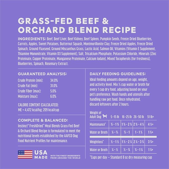 Instinct FreshDried Meal Blends, Freeze Dried Dog Food, Grain Free - Beef & Orchard Blend, 3 oz. Bag