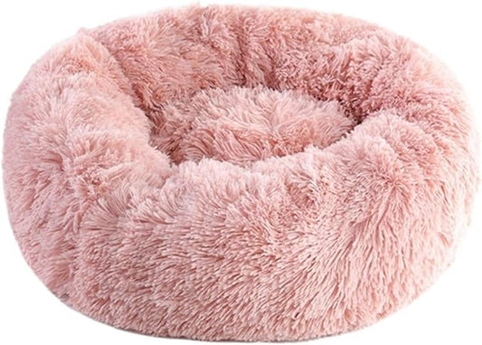 1PCS Round Pet Bed Kennel Non-Slip Winter Warm Dog Kennel Sleeping Long Plush Soft Puppy Cushion Mat Cat Supplies(Pink,90cm)