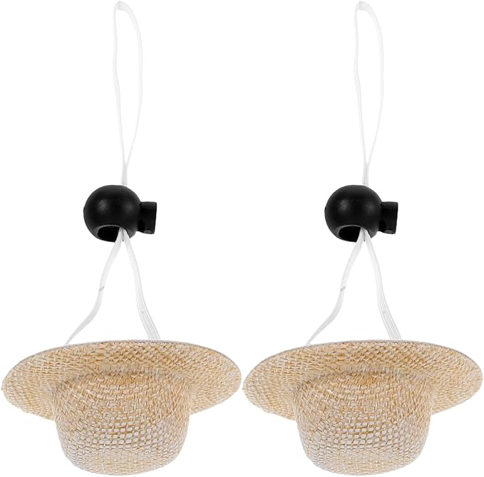 BESTYASH Decorative Pet Hat 2pcs Set, Wear-Resistant Delicate Dog and Puppy Straw Farmer Hats with Elastic Band, Beige Color, Inner Diameter 3.2cm, Summer Outdoor Dog Supply Accessories