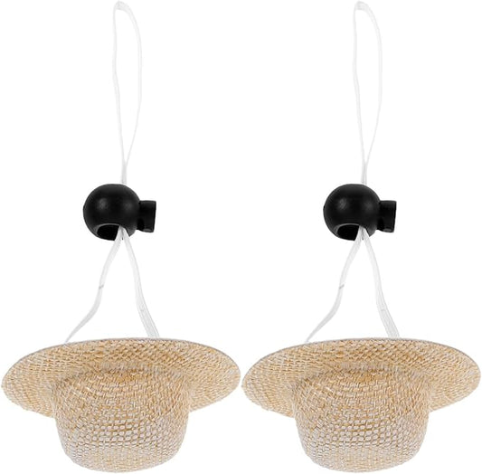 BESTYASH Decorative Pet Hat 2pcs Set, Wear-Resistant Delicate Dog and Puppy Straw Farmer Hats with Elastic Band, Beige Color, Inner Diameter 3.2cm, Summer Outdoor Dog Supply Accessories