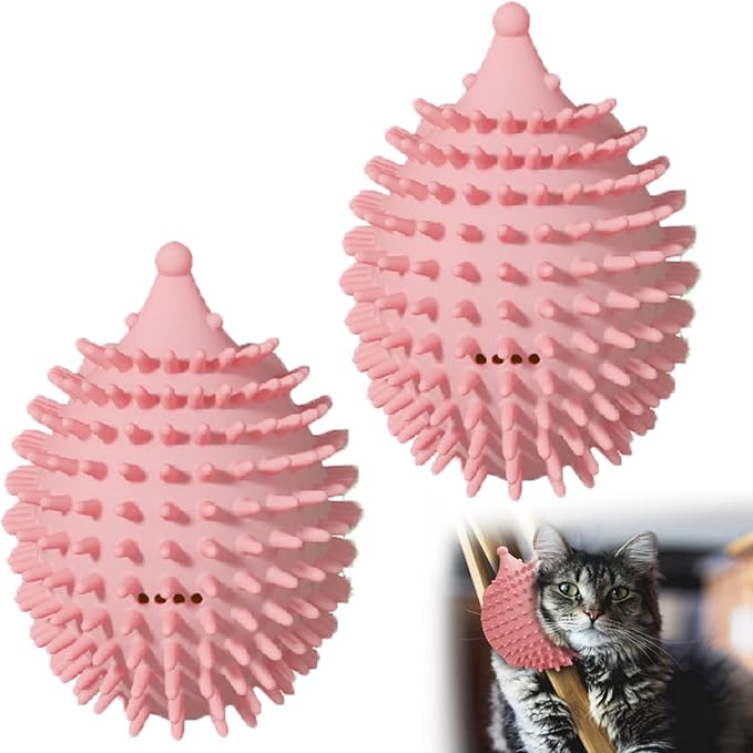 4.5in Cat Grooming Wall Mount - Corner Face Scratcher and Massage Comb for Cat and Dog (Pink)