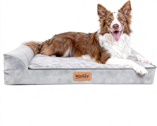 Dog Bed Large Sized Dogs, Orthopedic Dog Sofa Pet Bed, Waterproof Memory Foam Dog Bed, Large Dog Couch Bed with Washable Removable Cover, Grey - 35x27.95x6.3in