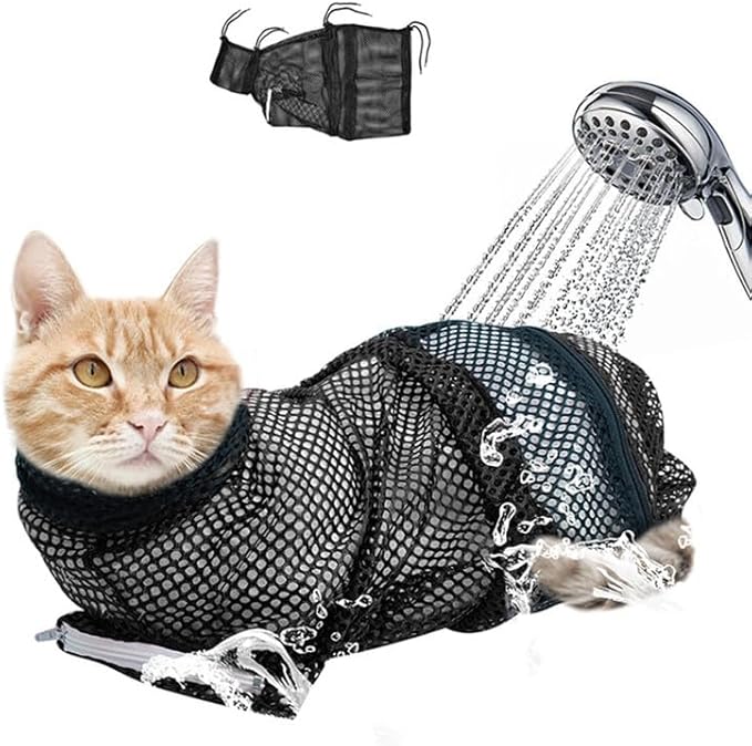 Cat Bathing Grooming Bag, Anti-Scratch & Bite Resistant Restraint Bag for Cats, Adjustable Soft Mesh Washing Bag for Nail Trimming, Ear Cleaning & Bathing