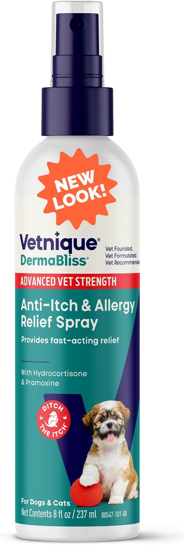 Vetnique Dermabliss Anti Itch Spray for Dogs & Cats with Hydrocortisone for Allergies and Immediate Dog Itching Skin Relief - Fragrance Free with Soothing Oat Extract (8oz)