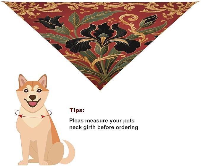 Dog Bandana Spring Pet Scarf Adjustable Triangle Vintage Black Floral Printed Printing Dog Bib Washable Polyester Puppy Bandana for Small Medium Large Dogs Cat Birthday Party Supplies