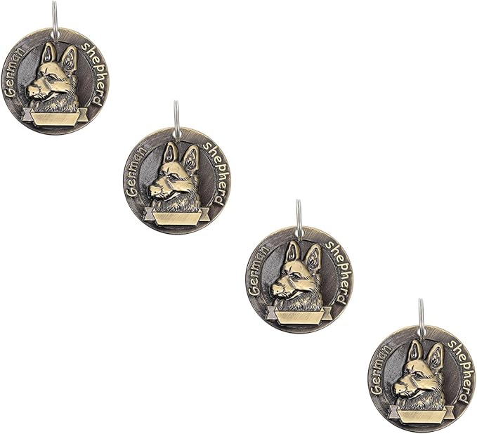 GANAZONO 4pcs Vintage Alloy Dog Id Tags Retro Metal Charms Anti Lost Identity Pendants for German Shepherd Collar Accessories Pet Supplies