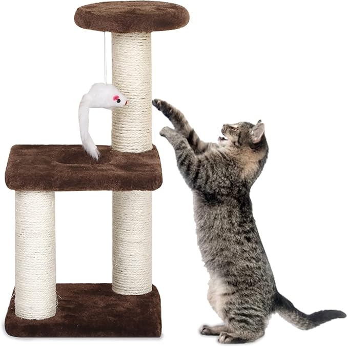 Small & Cozy Cat Tree - Sisal Scratching Post & Interactive Toys, Easy Assembly for Small Cats