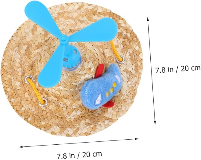 Lurrose Pet Straw Hat Woven Straw Cap with Airplane Prop, Large Size Cute Photo Accessory for Dogs, Funny Decorative Pet Supplies for Home and Outdoor Use
