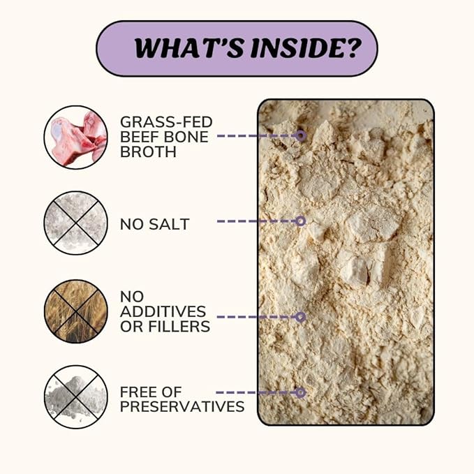Fido's Grass-Fed Beef Bone Broth for Dogs 7oz with 94% Protein - Picky Eaters Human Grade Bone Broth Powder for Dogs - Made in USA - No Preservatives - Supports Joints + Gut Health - 60 Scoops