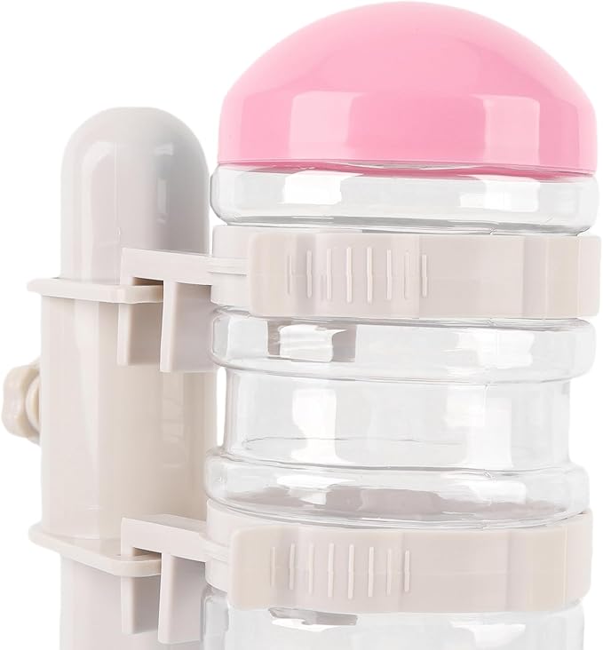 Pet Standing Water Dispenser, Adjustable Height Dog Water Bottle, with Food Feeder Bowl for Small Dogs Cats (Pink)