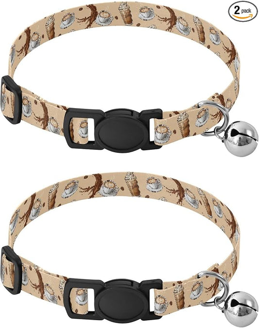 Dog Collar Coffee Drinks Cups Beige Pattern Small Dog Collars Comfortable Puppy Collar Cat Pet Collar for Dogs Cats Pets Supplies 2 Pack