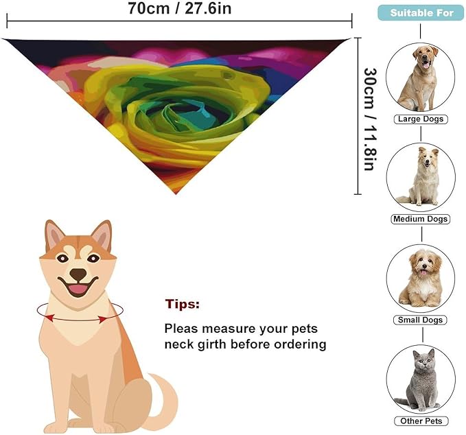 Dog Bandana Spring Pet Scarf Adjustable Triangle Rainbow Flower Printing Dog Bib Washable Polyester Puppy Bandana for Small Medium Large Dogs Cat Birthday Party Supplies