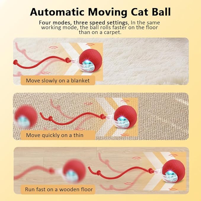 Cat Toy, 360° Automatic Rolling Smart Pet Ball Toys, Motion-Activated, Rechargeable, Four Modes, Three Speed Adjustment, Solve Your Cat's Boredom in Seconds (Pink)