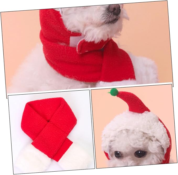 Christmas Pet Hat and Scarf Set, Decorative Dog Headdress Supplies, Warm Winter Photo Prop for Puppies and Small Dogs