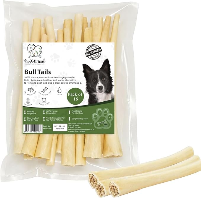 16 Pack Cow Tails for Dogs, High Protein Dog Treats, 100% naturally Sourced Long Lasting Dog Chews from Free Range Grass-Fed Cattle Chew for Dog Snacks, Rawhide Alternative Beef Tails Candy 16 Count