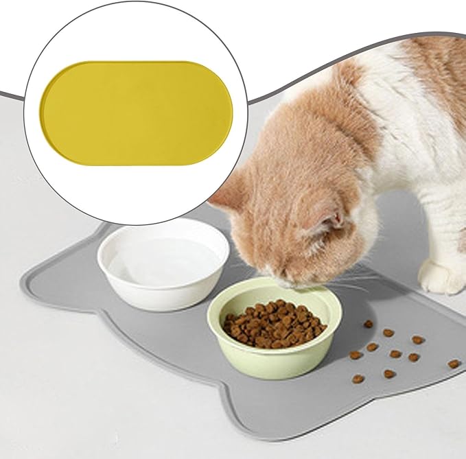 Pet Feeding Dog Food Mat Multifunctional Supplies Anti Slip Silicone Contain Spills Replace Pad Accessories Placemat, Yellow