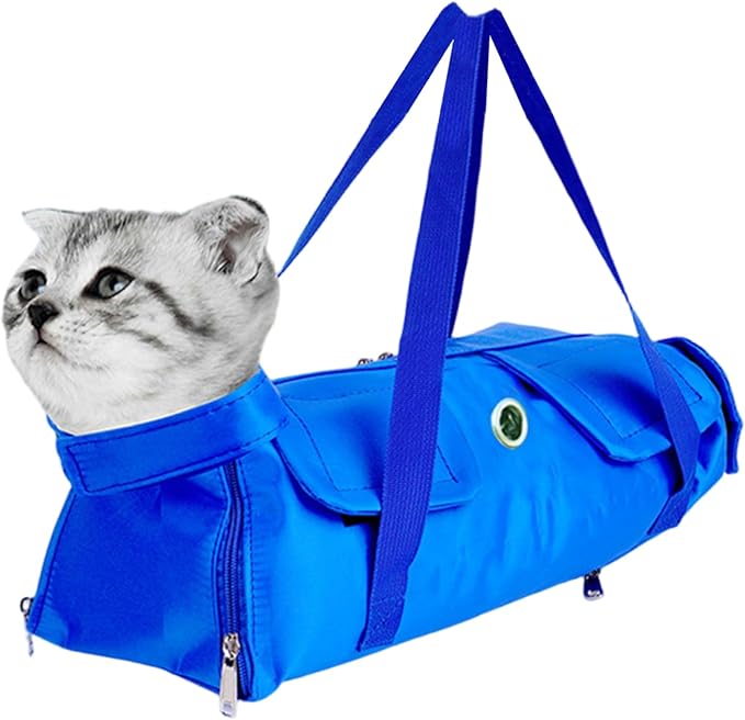 Cat Restraint Bag, Comfort Adjustable Nylon Cat Nail Trimming Restraint with Handle, Anti-Bite & Anti-Scratch for Home, Pet Shop, Travel, Small