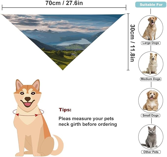 Dog Bandana Spring Pet Scarf Adjustable Triangle Switzerland Alps Printing Dog Bib Washable Polyester Puppy Bandana for Small Medium Large Dogs Cat Birthday Party Supplies