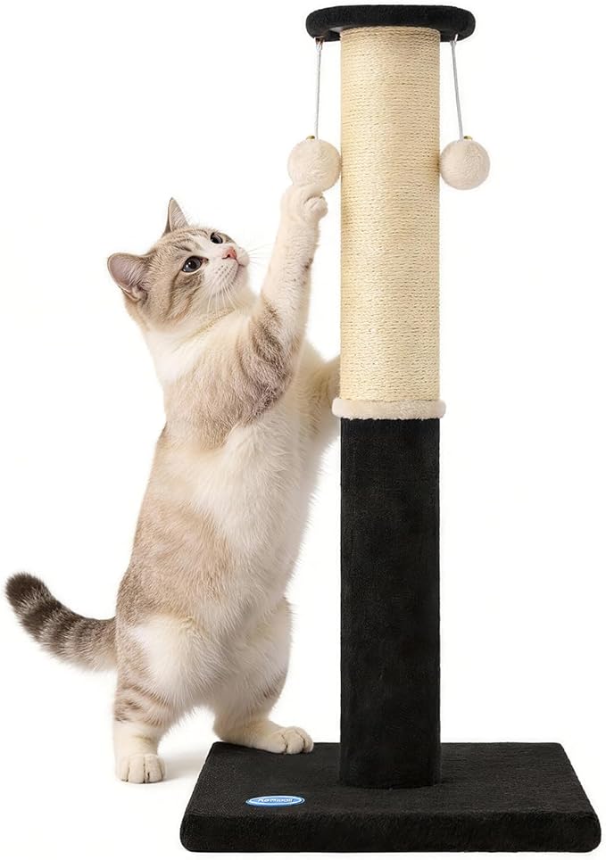 34-Inch Tall Cat Scratching Post, Komicoll Large Carpet Scratch Post, Sisal Cat Scratcher, Sturdy and Durable Cat Post with Hanging Ball for Indoor Cats