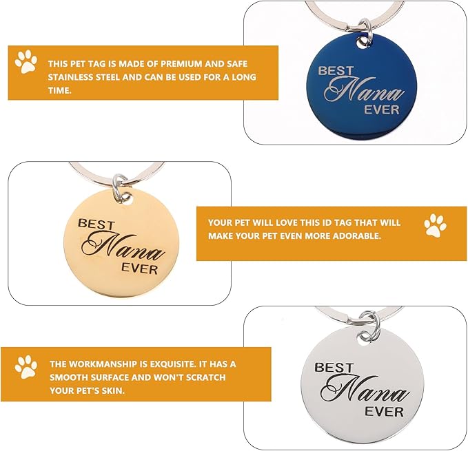 Luxshiny 4 Pcs Stainless Steel Pet Id Tags Set, Engraved Dog Name Tags, Round Anti-Lost Collar Accessories for Dogs and Cats, Multi-Color for Pet Supplies