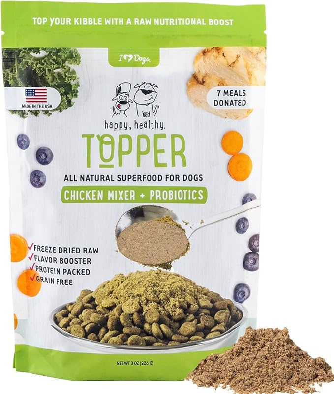 iHeartDogs Dog Food Topper - Freeze-Dried Raw Dog Food Seasoning with Collagen Peptides - Grain Free Superfood Meal Mixer (Chicken, 8 Ounce)