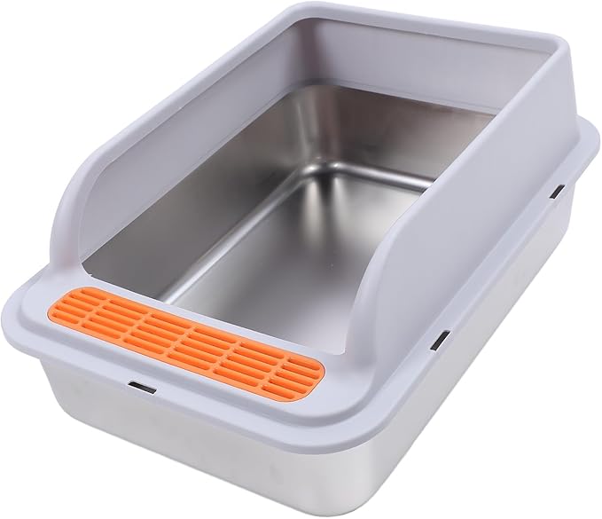 GLOGLOW Open Top Litter Box Tray High Fence Litter Pan Tray Cat Toilet Proof Poop Box, Stainless Steel Cat Litter Box for Kitty Kitten Litter BoxesLitter & Housebreaking (XL) (XL)