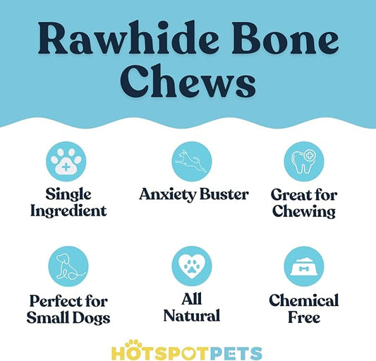 hotspot pets 4-5 Inch Rawhide Dog Chew Bones - Choice of 10, 20, 30 Packs - from Grass Fed Brazilian Cows - Promotes Dental Hygiene and Good Behavior (20 Pack)