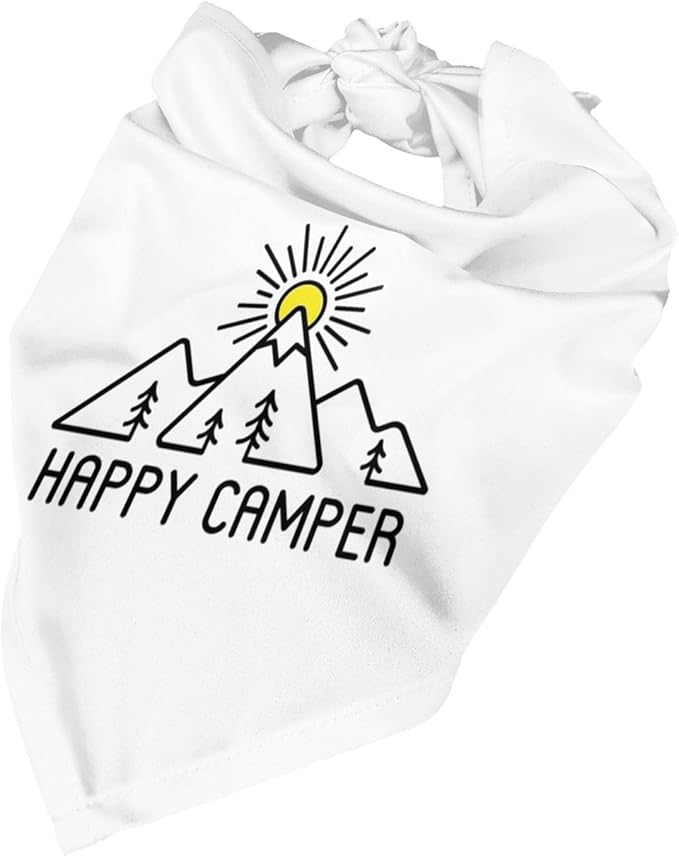 Happy Camper Summer Dog Bandana，Adorable Puppy Accessory for The avid Camper ，Pet Neckerchief for Pets Daily Wear Photo Prop Party Supplies,Funny Cute Dog Bandana (White)