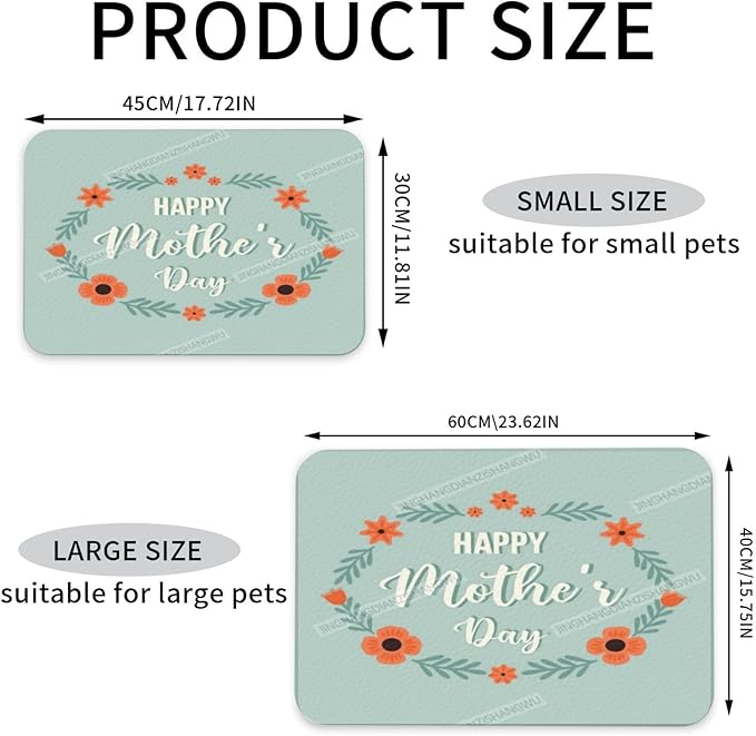 Dog Food Mats for Floors Happy Mother's Day Floral Gift Mom Bw Absorbent Pet Cat Food Mat Quick Dry Dog Bowl Mats for Water Pet Supplies 18X12In