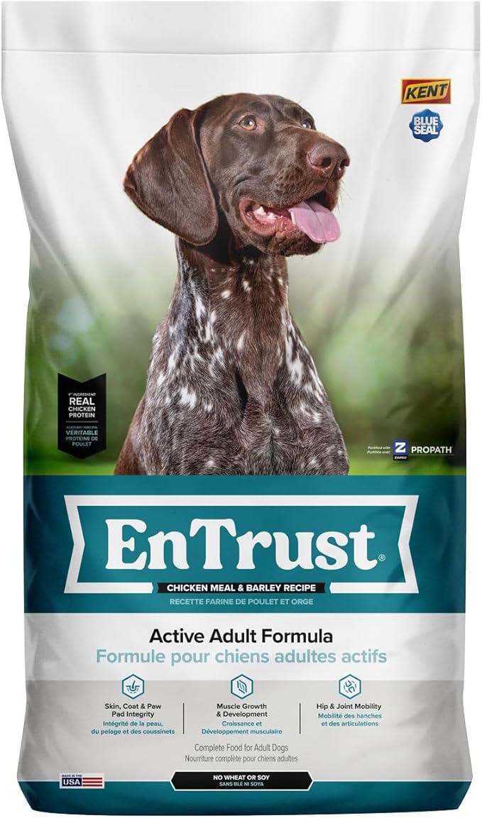 ENTRUST Active Dog Food | Real Chicken & Barley | Enriched with Super Foods, Antioxidants and Probiotics | No Wheat or Soy | 35 Pound Bag