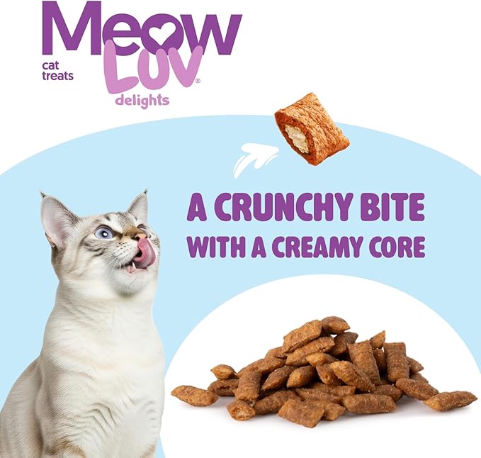 Ultra Chewy Meow Luv Delights Crunchy Cat Treats with Creamy Center - Chicken Flavor - Premium Cat Snacks - Soy-Free Recipe - Healthy Treats for Indoor Cats - 8 Pack