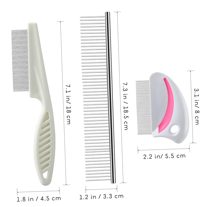 Mipcase 3pcs Pet Groom Tool Kit Comb Dog Cat Hair Remover Pet Grooming Supplies Dematting Brush Stainless Steel