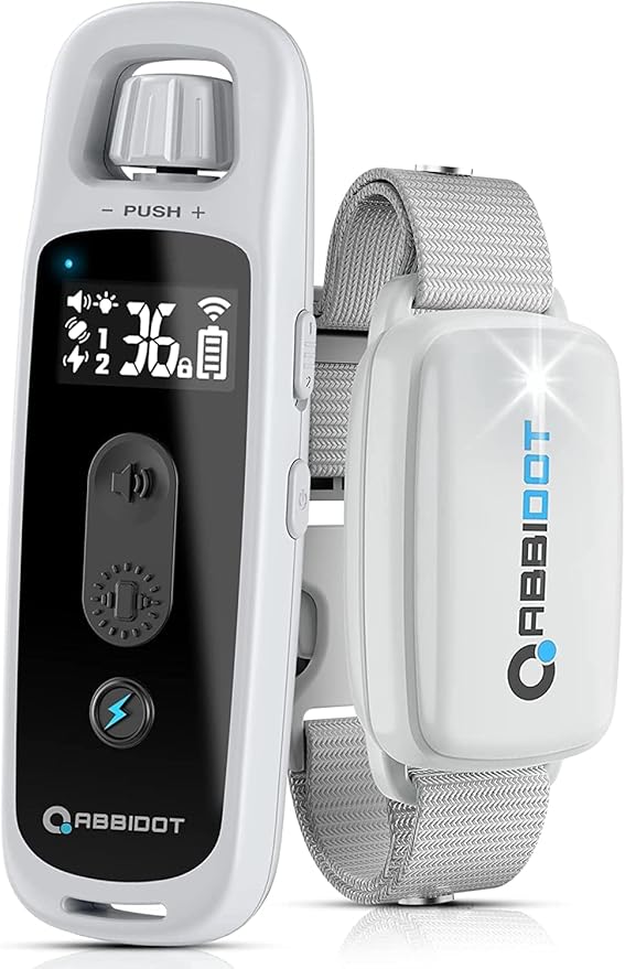 ABBIDOT Dog Shock Collar, 3300 FT Dog Training Collar with Remote, IPX7 Waterproof with 4 Training Modes, Rechargeable E-Collar for Small Medium Large Dogs (15-120 lbs) (Light Grey, 1 Collar)