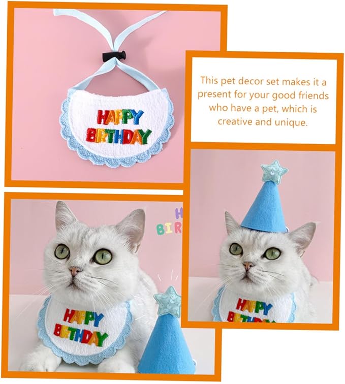 SOLUSTRE Dog Birthday Hat and Embroidered Bandana Set Blue Star Pattern Adjustable Pet Party Costume for Small to Medium Dogs Birthday Supplies