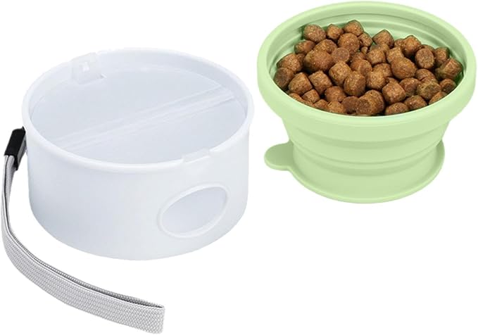 Portable Pet Travel Bowl - 12oz Foldable Silicone Dog Dish for Easy Feeding, Lightweight Space Saving Build with Attached Poop Bag Dispenser, Durable Pet Food Water Container for Walking Hiking